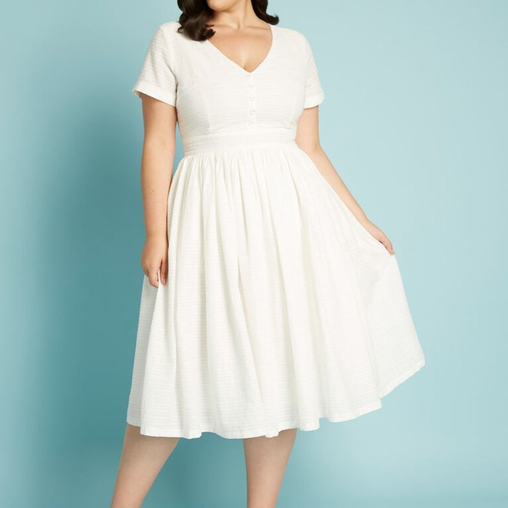Modcloth White Fabulous Fit and Flare Shirt Dress